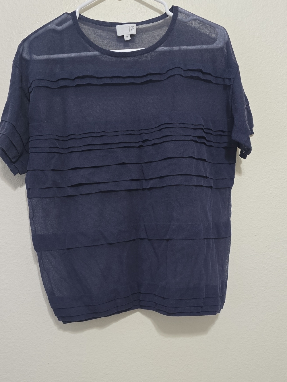 TSE‎ Navy Layered, Sheer,  Ruffle Short Sleeve Tee M